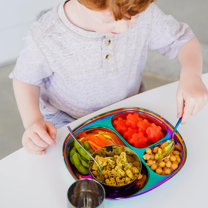 Ahimsa Stainless Steel Kids Plate, Pediatrician Designed Divided Toddler & Baby Plates, Non Toxic, Unbreakable & Dishwasher Safe, Rainbow - Image 4