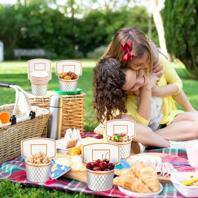 LYART 48Pieces Basketball Hoop Snack Cups for Basketball Birthday Party Decorations Supplies, Basketball Decor Themed Party Favors, Disposable Paper Snack Food Bowl, 8 oz(48) - Image 3