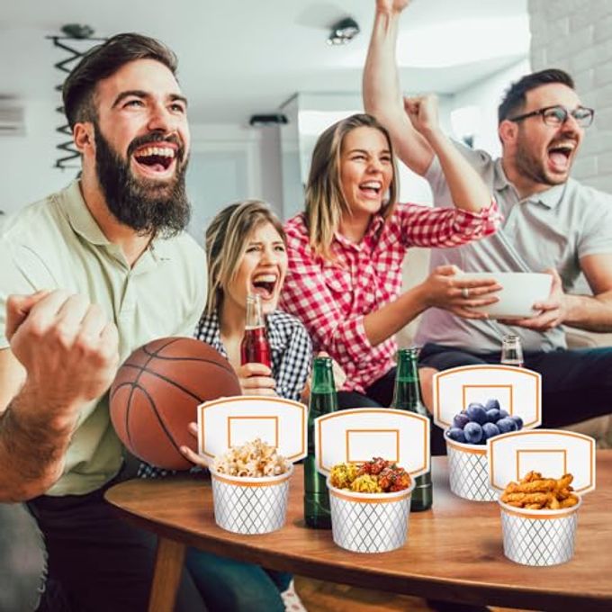 LYART 48Pieces Basketball Hoop Snack Cups for Basketball Birthday Party Decorations Supplies, Basketball Decor Themed Party Favors, Disposable Paper Snack Food Bowl, 8 oz(48) - Image 2