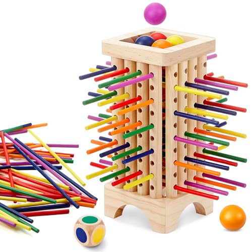 Relaxgiant Montessori Wooden Board Game with Colorful Sticks Dice Balls Math Counting Educational Toy for 36 Year Olds Motor Skills for Family Travel Fun Gift for Game NightSquare - Image 1