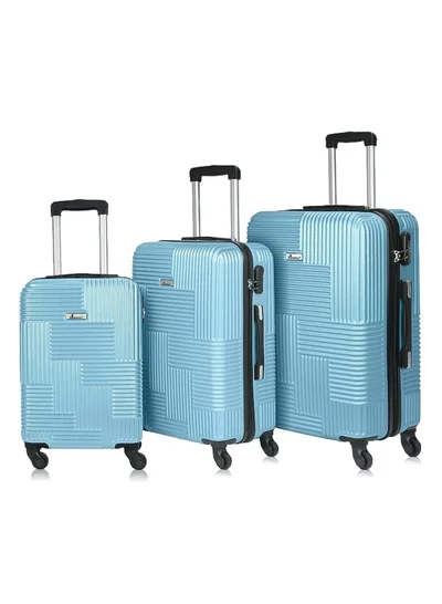 SENATOR Hard Shell Travel Bags Trolley Luggage Set of 3 Piece Suitcase For Unisex ABS Lightweight with 4 Spinner Wheels KH110 Light Blue