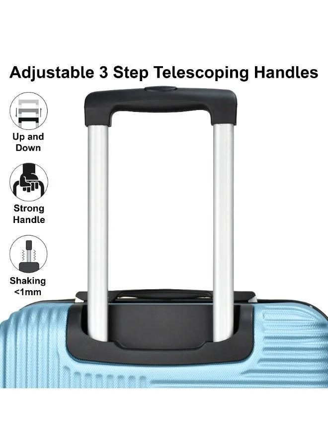 SENATOR Light Blue Hard Shell Travel Bags Trolley Luggage Set of 3 Piece Suitcase For Unisex ABS Lightweight with 4 Spinner Wheels KH110 Light Blue  | Best Price UAE