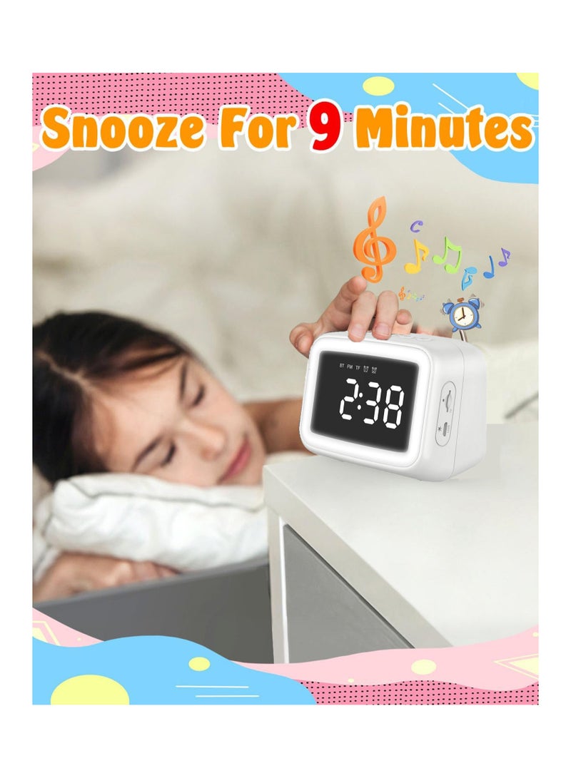 SOLARAE Kids Alarm Clock with Bluetooth Speaker for Bedroom, Ok to Wake Alarm Clock for Kids with Dimmable Night Light,Digital Clock with Dual Alarms,Snooze,Timer for Teens, White - Image 2