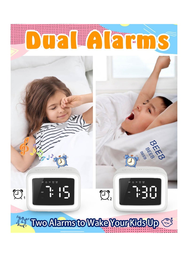 SOLARAE Kids Alarm Clock with Bluetooth Speaker for Bedroom, Ok to Wake Alarm Clock for Kids with Dimmable Night Light,Digital Clock with Dual Alarms,Snooze,Timer for Teens, White - Image 3