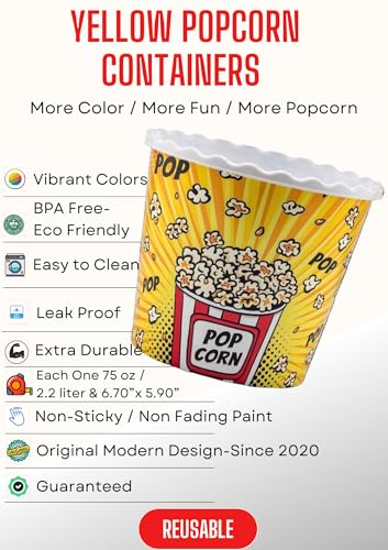ONONEXPRESS Modern Style Reusable Plastic Popcorn Box/Popcorn Containers/Popcorn Bowls Set for Movie Theater Night - (BPA Free - 6 Pack - 75 oz) (Popcorn Mix A) - Image 5