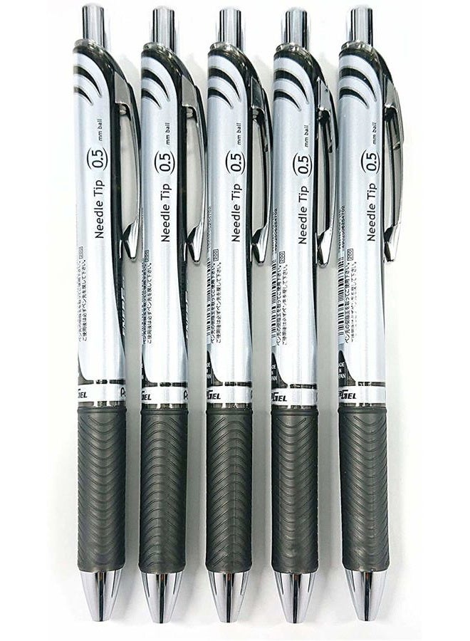 Pentel EnerGel Deluxe RTX Retractable Liquid Gel Pen,0.5mm, Fine Line, Needle Tip, Black Ink-Value set of 5 - Image 1