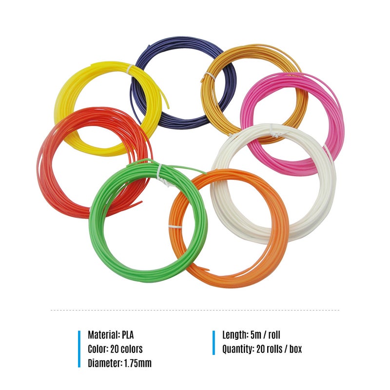 IDRAWING High-Precision 1.75mm PLA Filament Material 3D Pen Filament Refills 20 Colors(Total 328FT)) - Image 3
