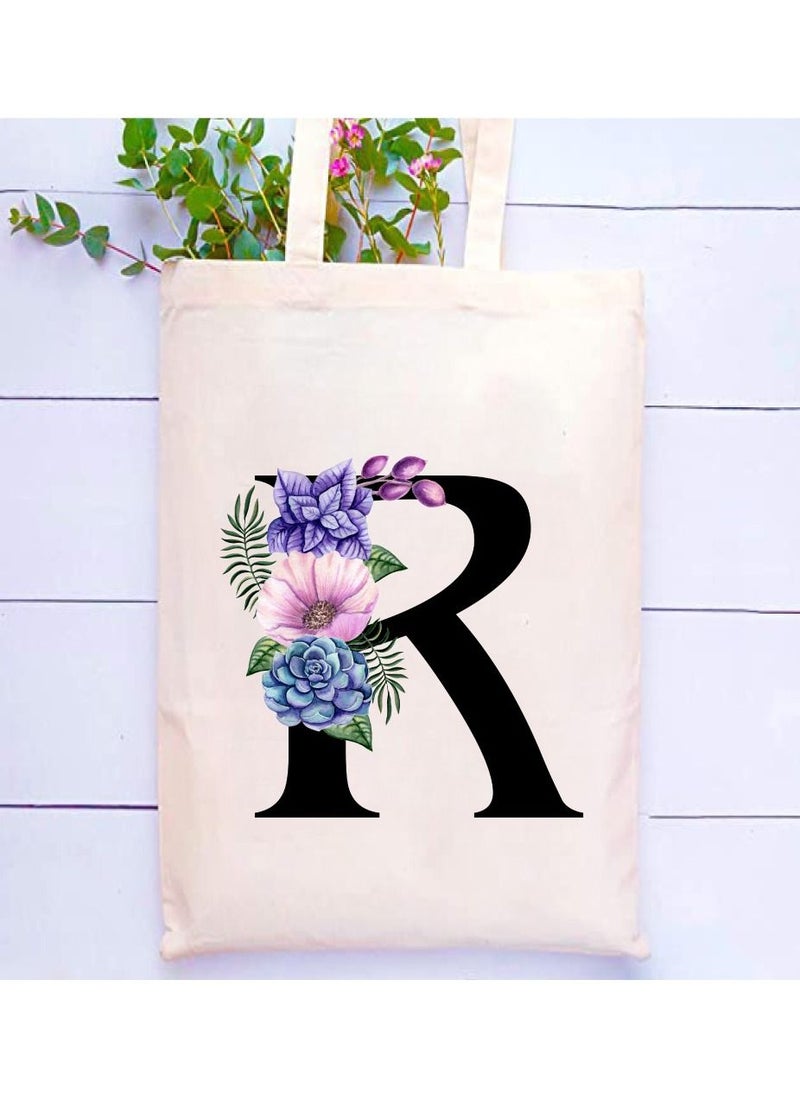 PRINTSHOP4ME Eco-Friendly Canvas Cotton Tote Bag with Floral Design on Initial Letters Printed Bridesmaids Bags for Women- Reusable Shopping Bag, Party Gift Idea and Cotton Gift Bag  - Image 2