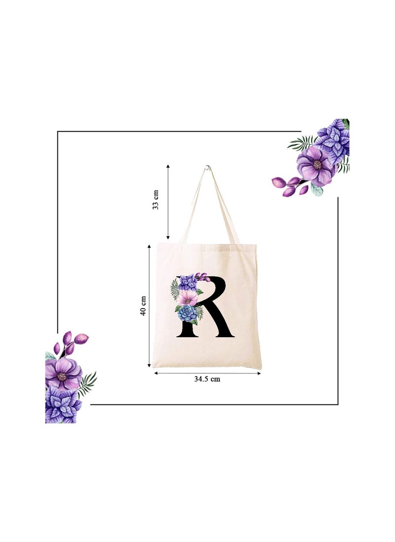 PRINTSHOP4ME Eco-Friendly Canvas Cotton Tote Bag with Floral Design on Initial Letters Printed Bridesmaids Bags for Women- Reusable Shopping Bag, Party Gift Idea and Cotton Gift Bag  - Image 5