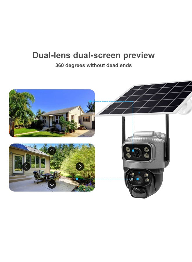 واي فاي كاميرا مراقبة شمسية مزدوجة العدسة ، في الهواء الطلق مقاومة للماء اتجاهين صوتي ، الكشف عن الحركة - Image 2