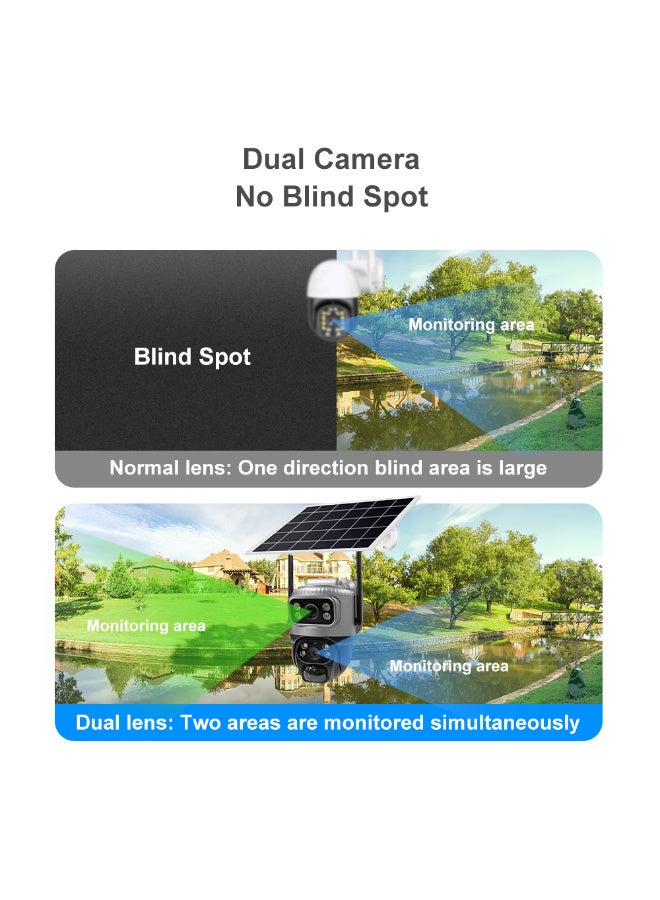 واي فاي كاميرا مراقبة شمسية مزدوجة العدسة ، في الهواء الطلق مقاومة للماء اتجاهين صوتي ، الكشف عن الحركة - Image 3