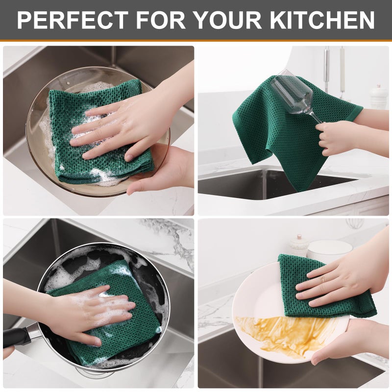 Kitinjoy 100% Cotton Kitchen Dish Cloths  8 Pack Waffle Weave Ultra Soft Absorbent Dish Towels for Drying Dishes Quick Drying Kitchen Towels Dish Rags  12 X 12 Inches  Dark Green - Image 4
