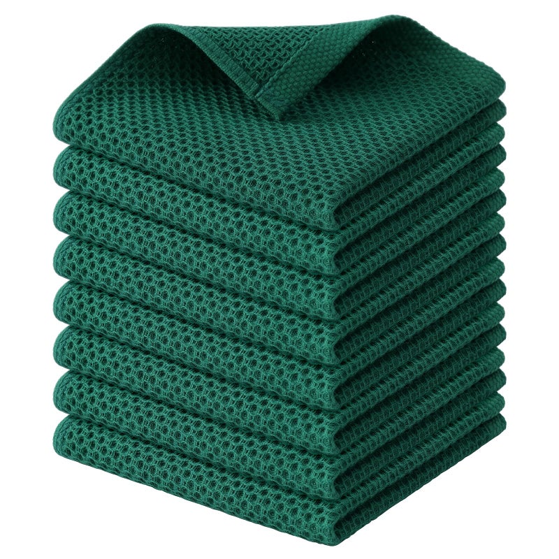 Kitinjoy 100% Cotton Kitchen Dish Cloths  8 Pack Waffle Weave Ultra Soft Absorbent Dish Towels for Drying Dishes Quick Drying Kitchen Towels Dish Rags  12 X 12 Inches  Dark Green - Image 1