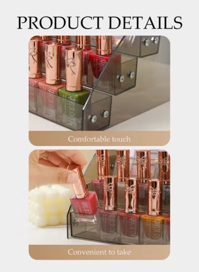 DUNISO 4-Layer Transparent Black Nail Polish Display Holder， Nail Polish Rack, Multi-Layer Trapezoidal Cosmetics Lipstick Organizer, Desktop Display Stand, Suitable For Eyeshadow Palette, Powder Pad, Lipstick And Perfume Organization, Professional Nail Salon Makeup Table - Image 3