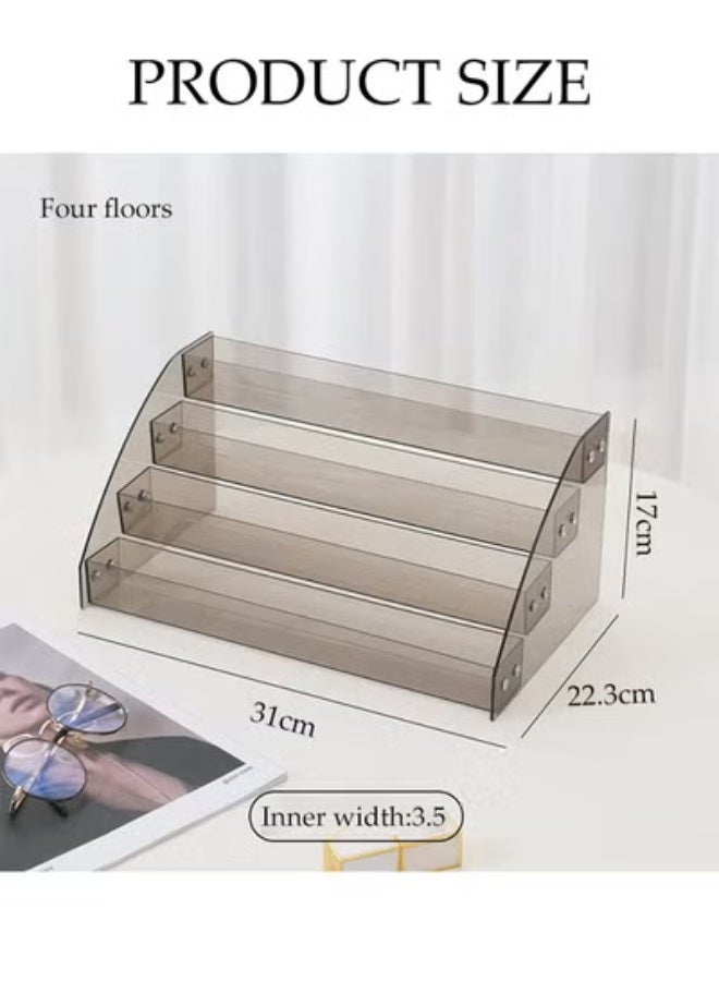 DUNISO 4-Layer Transparent Black Nail Polish Display Holder， Nail Polish Rack, Multi-Layer Trapezoidal Cosmetics Lipstick Organizer, Desktop Display Stand, Suitable For Eyeshadow Palette, Powder Pad, Lipstick And Perfume Organization, Professional Nail Salon Makeup Table - Image 2