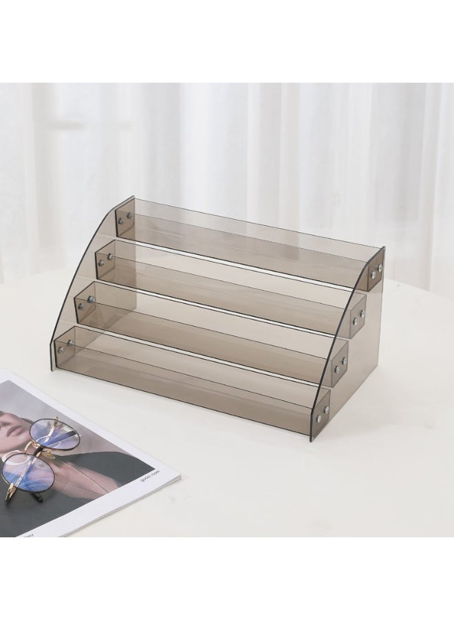 DUNISO 4-Layer Transparent Black Nail Polish Display Holder， Nail Polish Rack, Multi-Layer Trapezoidal Cosmetics Lipstick Organizer, Desktop Display Stand, Suitable For Eyeshadow Palette, Powder Pad, Lipstick And Perfume Organization, Professional Nail Salon Makeup Table - Image 1