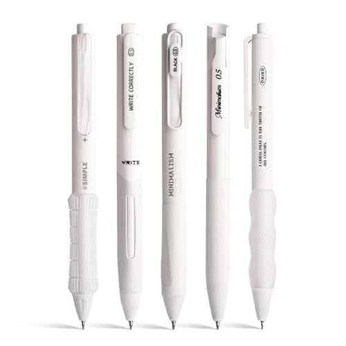 VideMundi 5 Count Pastel Gel Ink Pen Set,Cute Note Taking 0.5mm Fine Point Retractable 5 Count Black Ink Pens for Writing, Journaling, School, Office (White) - Image 1