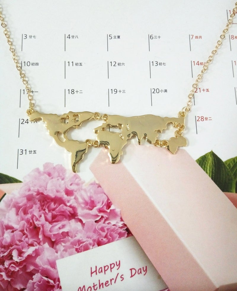 MANZHEN Gold Silver Black 3 Colors World Map Pendant Necklace Personality Gift (Gold) - Image 2