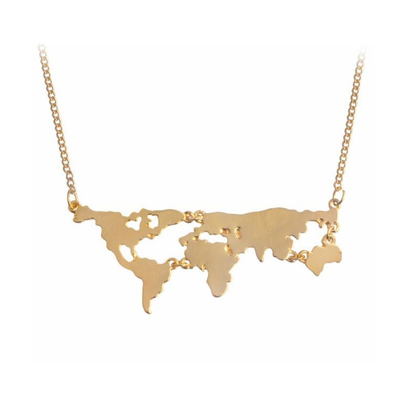 MANZHEN Gold Silver Black 3 Colors World Map Pendant Necklace Personality Gift (Gold) - Image 1