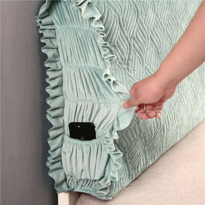 Crystal Velvet Bed Head Double Single Queen King Size All Inclusive Bed Headboard Slip Thicken Cotton Bed Backrest Protector Dustproof for Bedroom Decoration Blue-190cm (Green 220cm) - Image 3