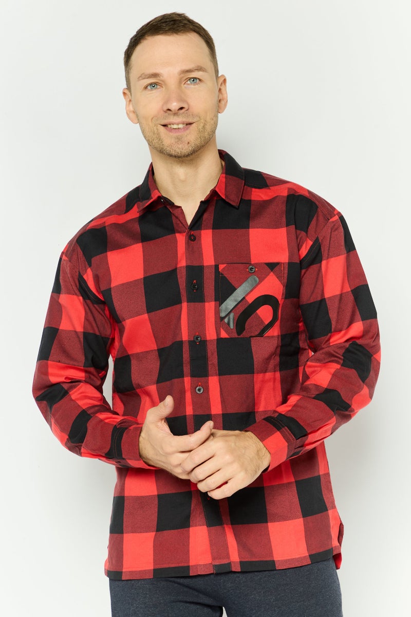 Adidas Men Sportswear Fit Long Sleeves Outdoor Polo Shirt, Red Combo - Image 1