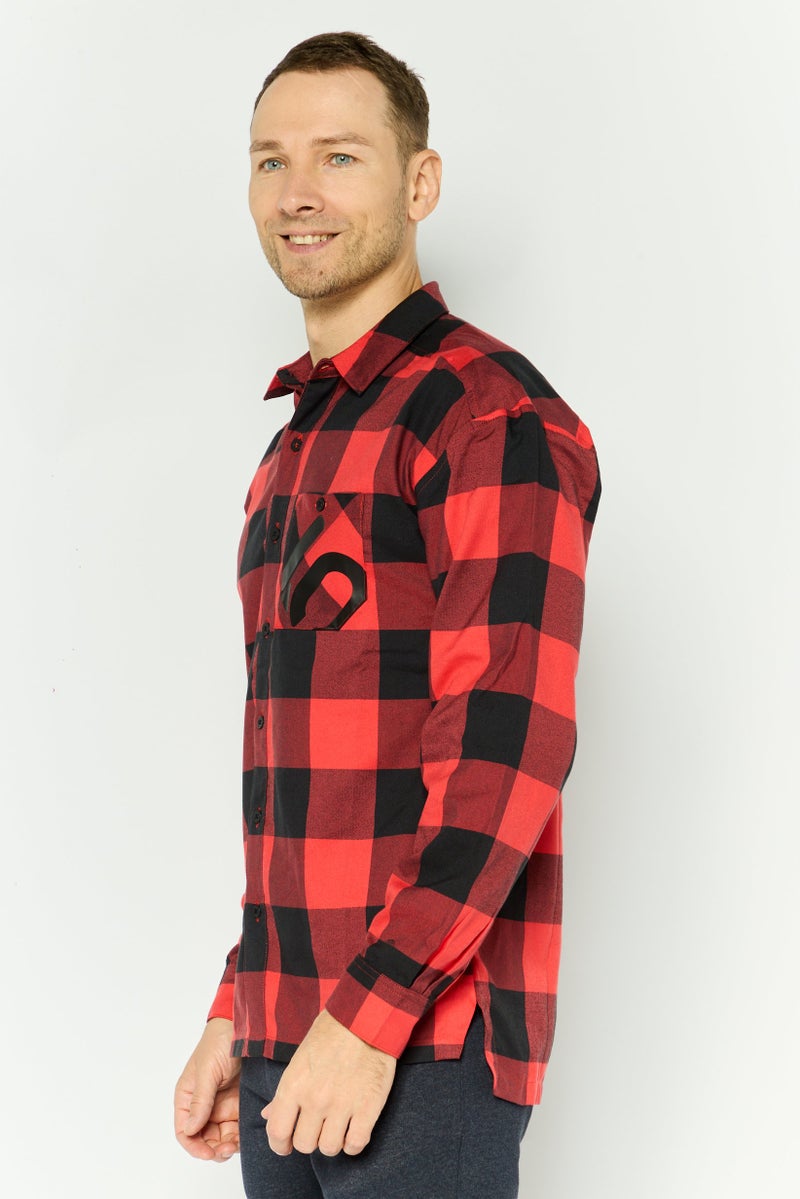 Adidas Men Sportswear Fit Long Sleeves Outdoor Polo Shirt, Red Combo - Image 3