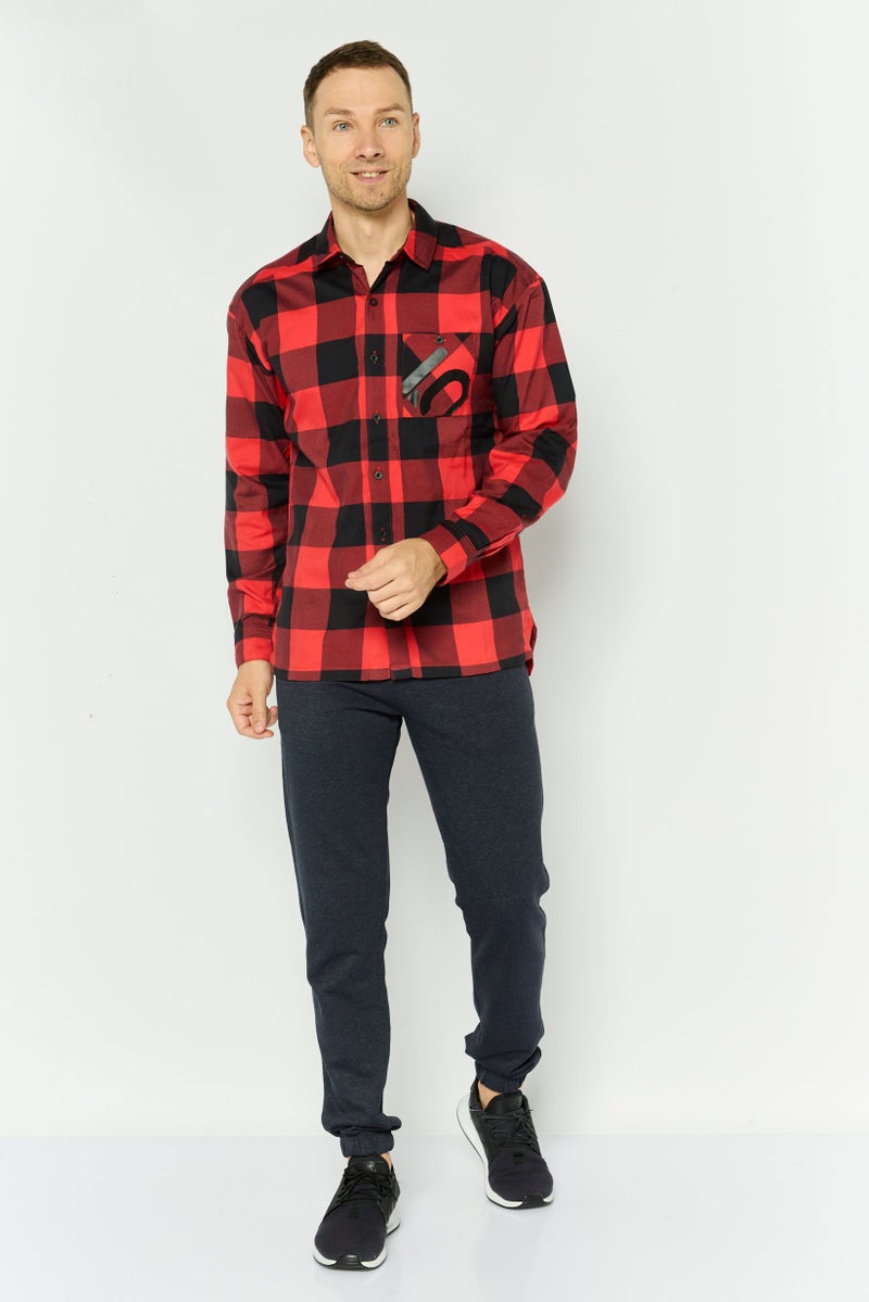 Adidas Men Sportswear Fit Long Sleeves Outdoor Polo Shirt, Red Combo - Image 2