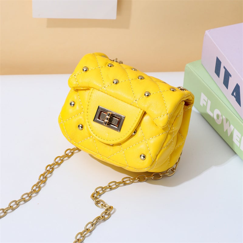 Korean Style Children'S Bag Small Chanel Style Diamond Plaid Chain Bag Fashion Girl Princess Crossbody Bag Mini Rivet Small Bag Trendy - Image 1