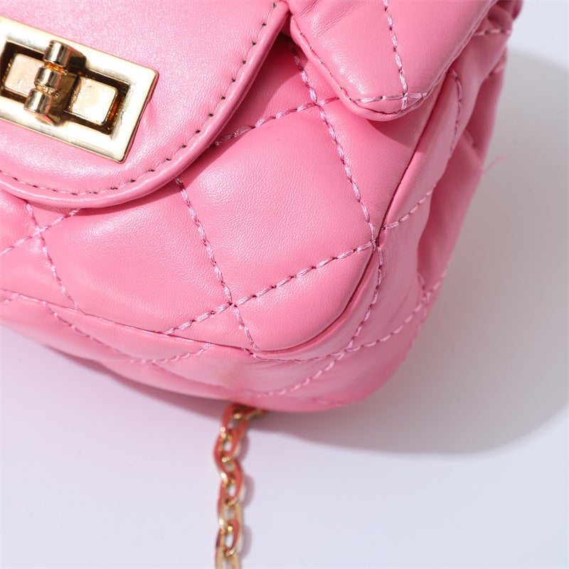 Korean Style Children'S Bag Small Chanel Style Diamond Plaid Chain Bag Fashion Girl Princess Crossbody Bag Mini Rivet Small Bag Trendy - Image 4