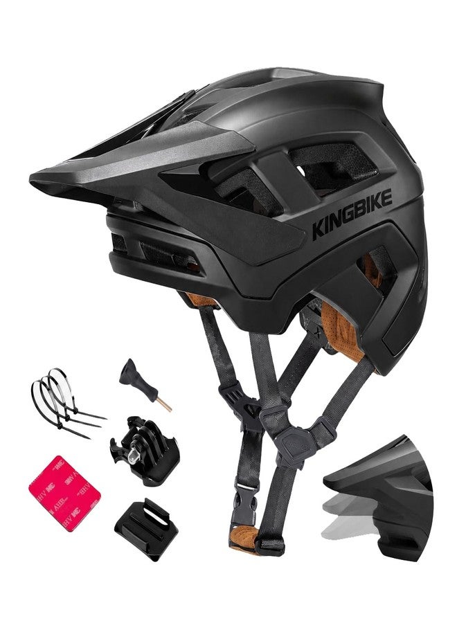 KINGBIKE NTA-8776 Mountain Bike Helmet Professional Ebike Helmets with 3-Level Adjustable Visor & Camera Mount E-MTB Helmet for Adults Men Women Youth E-Bike Safety Certified (Matte Black, Large) - Image 1