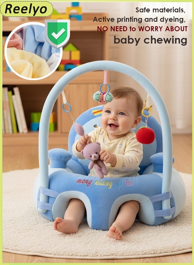 Reelyo Baby Sofa Baby Learning Seat with Support Bar Hanging Toys – Adjustable Infant Floor Chair for Newborns, Soft & Safe Sitting Trainer Blue - Image 1