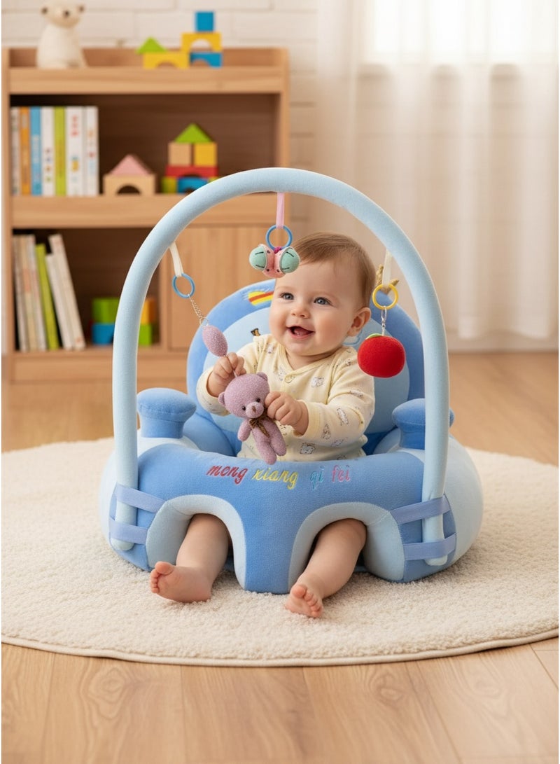 Reelyo Baby Sofa Baby Learning Seat with Support Bar Hanging Toys – Adjustable Infant Floor Chair for Newborns, Soft & Safe Sitting Trainer Blue - Image 4