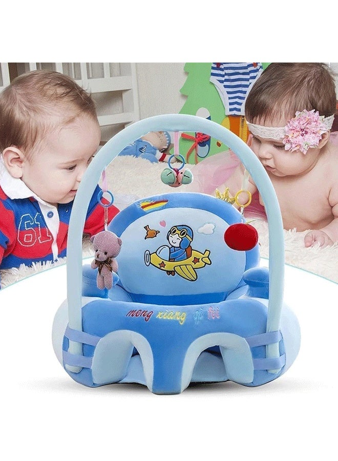 Reelyo Baby Sofa Baby Learning Seat with Support Bar Hanging Toys – Adjustable Infant Floor Chair for Newborns, Soft & Safe Sitting Trainer Blue - Image 5