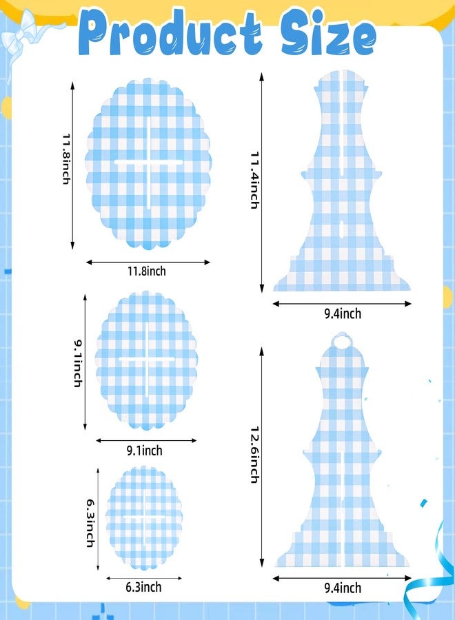 Willinglong 1 Pcs Gingham 3 Tier Cardboard Cupcake Stand Silly Goose Paper Cupcake Stand Tower Tiered Cup Cake Dessert Display Holder for Birthday Baby Shower Party Supplies Decorations (Blue) - Image 2