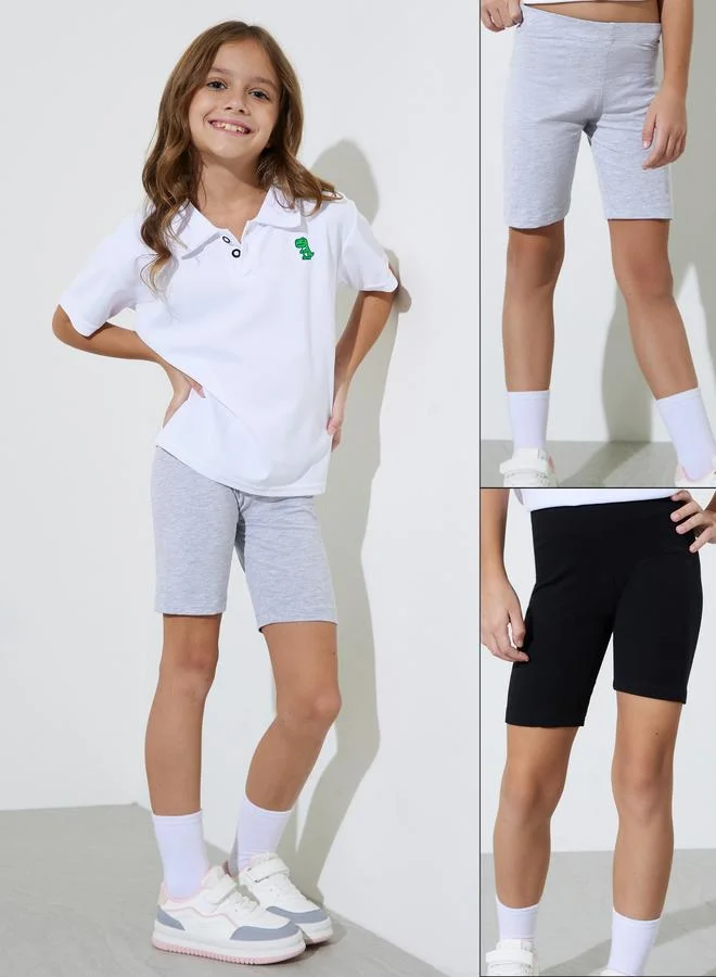 ستايلي Pack of 2 - Girls Black and Grey Knitted Cycling Shorts