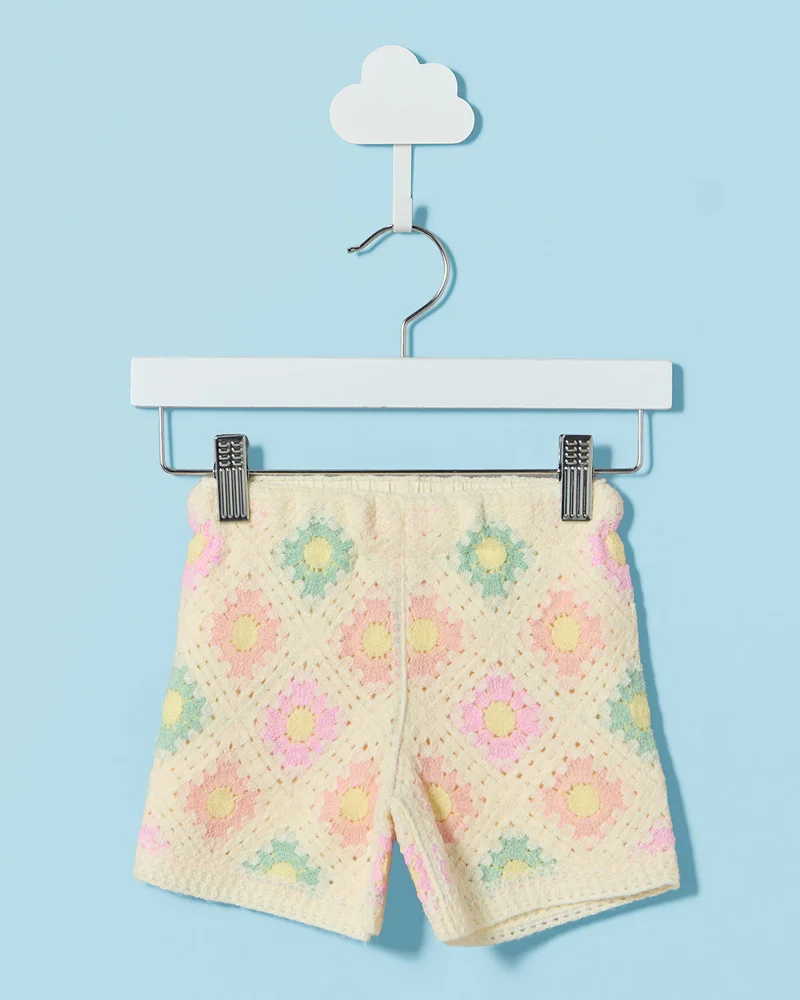 REDTAG Infant Girls Cream Crochet Shorts
