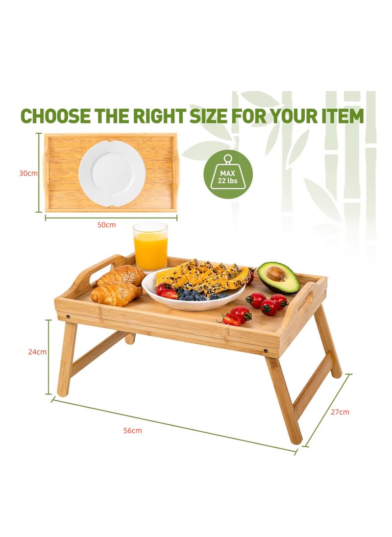 Foldable Bed Tray Table Serving Trays Bamboo Bed Table with Folding Legs 50x27x24cm Tea Bed Tray Table Laptop Bed Table Lap Standing Desk with Handles Breakfast Tray for Sofa Eating, Drawing