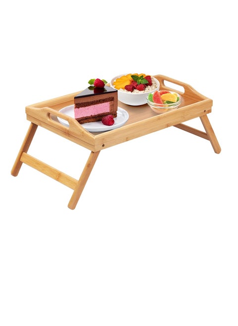 Foldable Bed Tray Table Serving Trays Bamboo Bed Table with Folding Legs 50x27x24cm Tea Bed Tray Table Laptop Bed Table Lap Standing Desk with Handles Breakfast Tray for Sofa Eating, Drawing