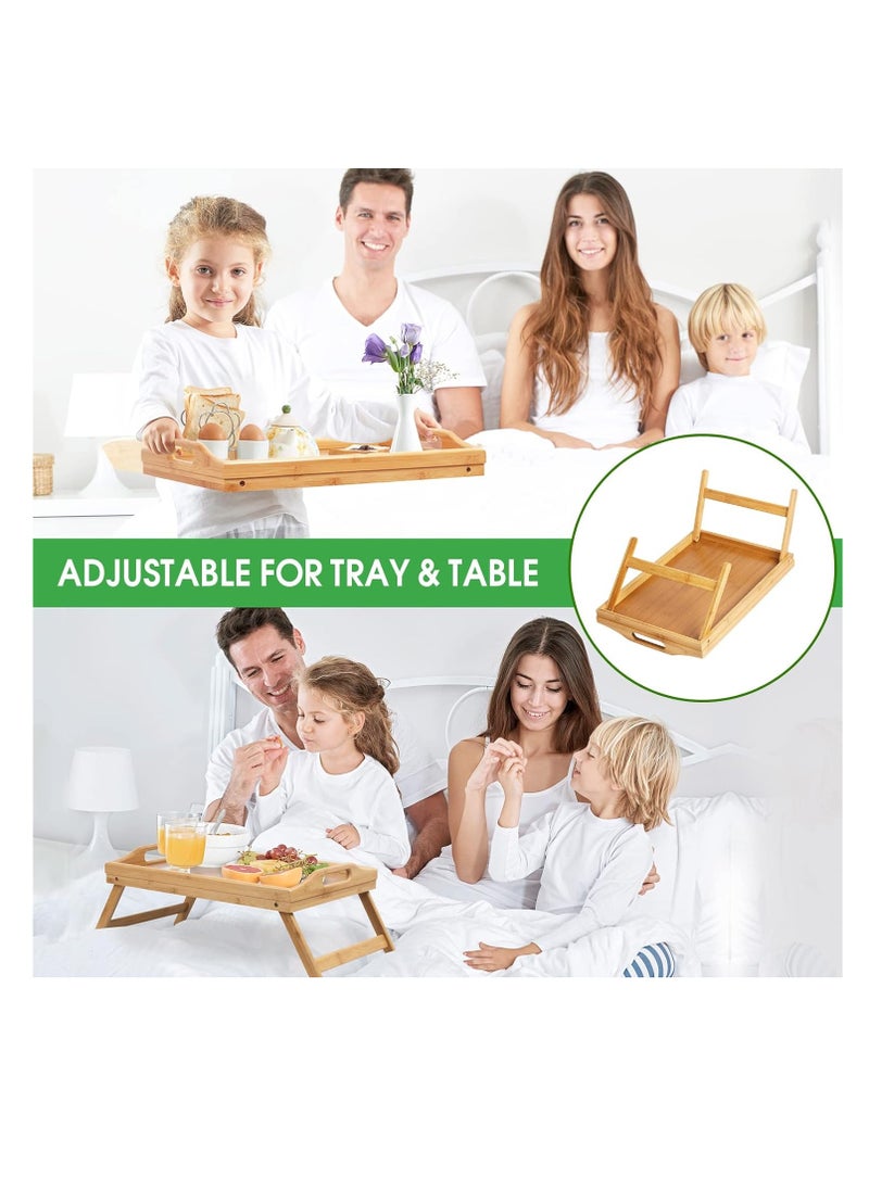 Foldable Bed Tray Table Serving Trays Bamboo Bed Table with Folding Legs 50x27x24cm Tea Bed Tray Table Laptop Bed Table Lap Standing Desk with Handles Breakfast Tray for Sofa Eating, Drawing