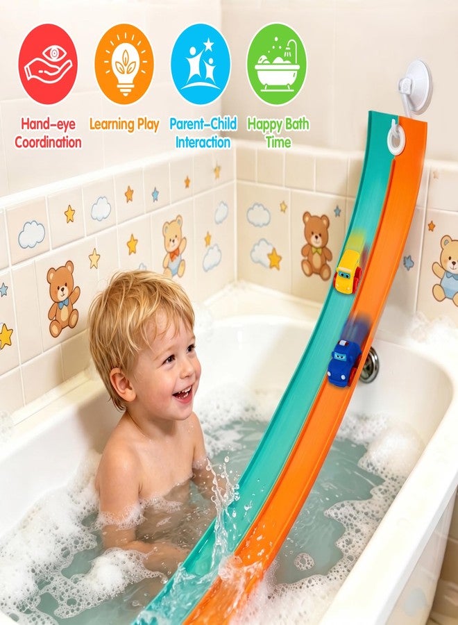 Fantspati Race Car Bath Toy Set, 10-Piece Long Flexible Dual-Color Bathtub Track Set with 2 Mini Cars, Mesh Storage Bag, Strong Suction Cups, Adhesive Hooks- DIY Bathtub Water Slide Toys for Kids Ages 3+ - Image 3