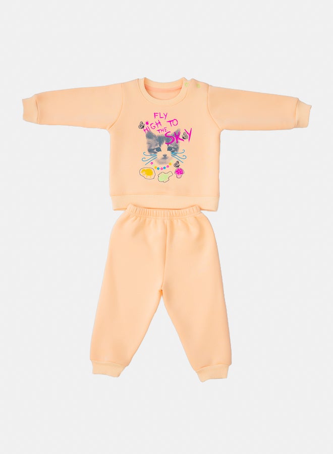 جوكي بيجاما شتوي أطفال بنات مبطن فليس the Cat بطبعة