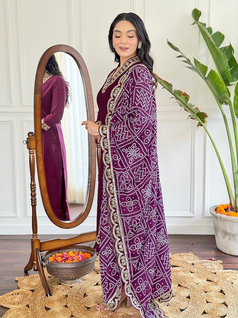 Naixa Women's Maroon Viscose Silk Embroidered Straight Kurta with Viscose Silk Pant and Chinon Printed Dupatta Sets (NX-586-Maroon-L) - Image 3