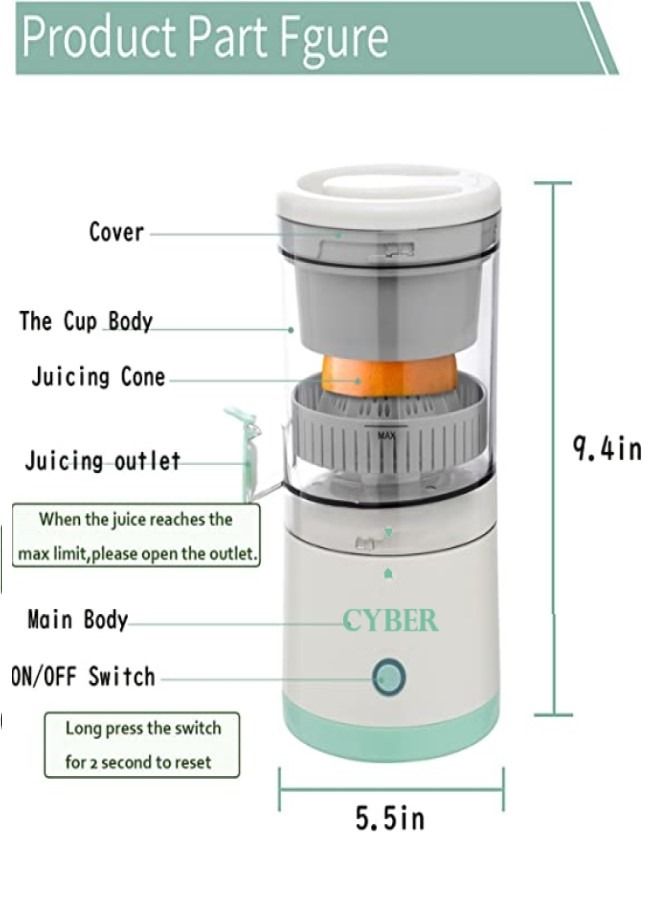 Electric Citrus Juicer Hands-Free Portable USB Charging Cordless Fruit Juicer 