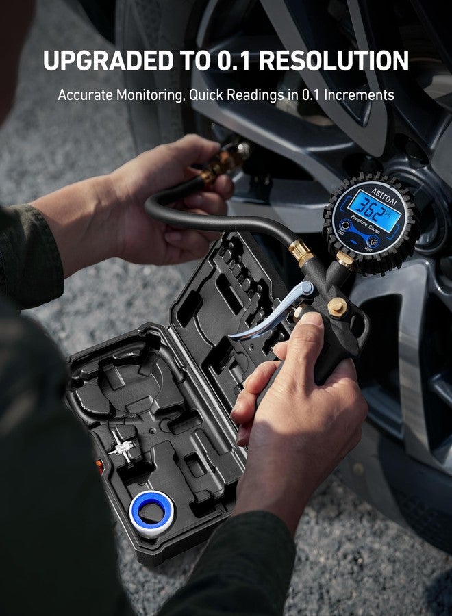 AstroAI Digital Tire Pressure Gauge with Inflator, 3-250 PSI Air Chuck & Compressor Accessories Heavy Duty with Quick Connect Coupler, 0.1 Display Resolution (Standard with Case) - Image 2