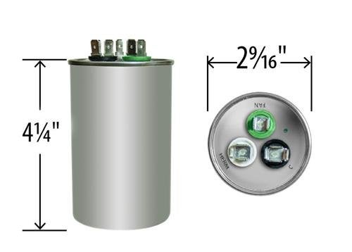 AMRAD 50 + 5 uf/Mfd Round Dual Universal Capacitor • AmRad USA2237 - Used for 370 or 440 VAC, Made in The U.S.A. - Image 2