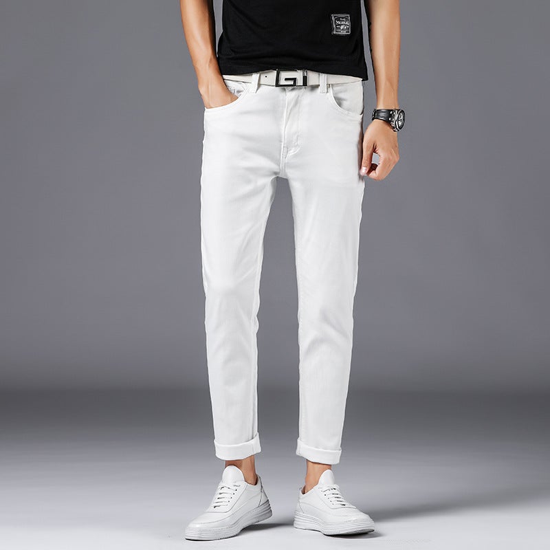 Generic White Jeans Mens Stretch Slim-Fit Quality Trendy Brand Features Small Straight Sunny Trousers Korean Style Trendy 502 