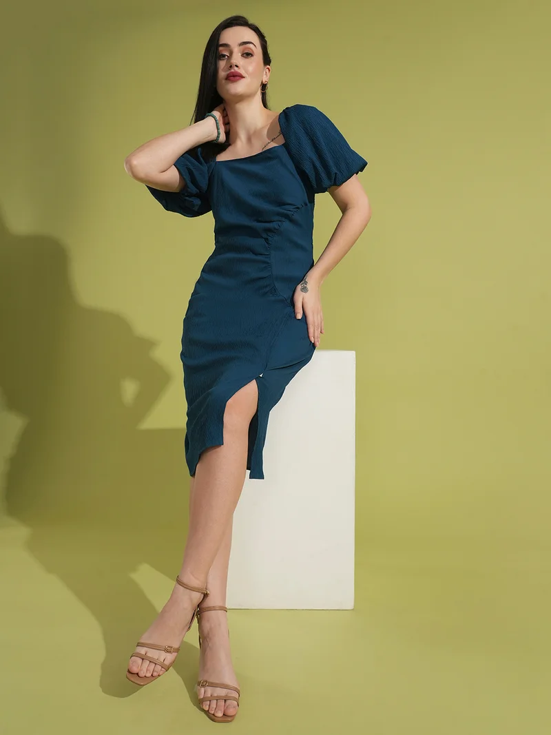 جلو باص فستان ميدي نسائي بأكمام منتفخة من جلوبس