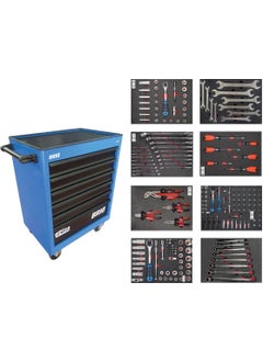 Brio Movable Wheeled Tool Cabinet Tool Trolley 6 Drawers Lockable Pro 239 Pieces Blue Full 