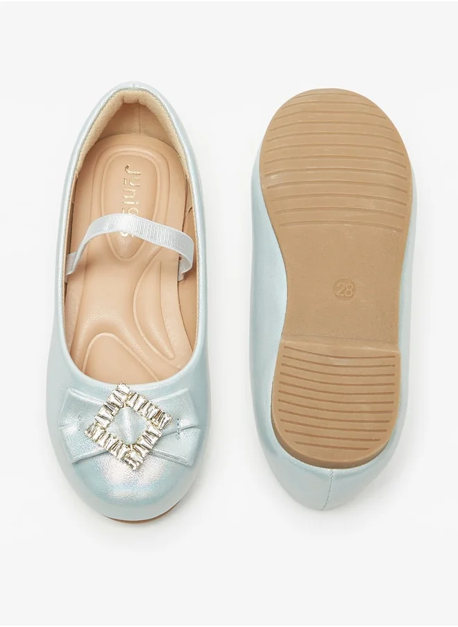 جونيورز Girls Embellished Bow Mary Jane Shoes With Elasticated Strap