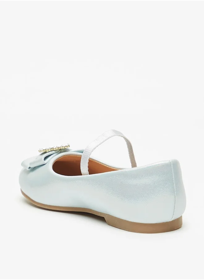 جونيورز Girls Embellished Bow Mary Jane Shoes With Elasticated Strap